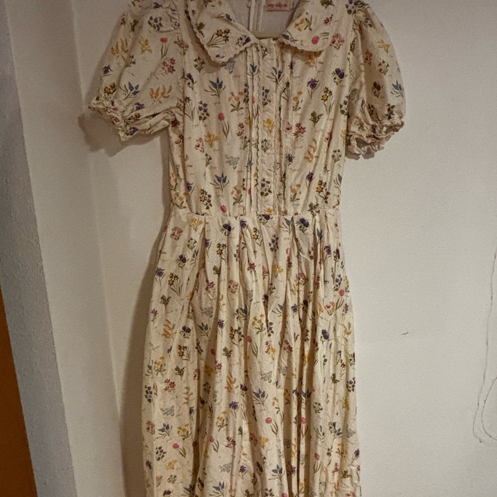 Ivy City Co Sophia Cream Dress with Yellow & Blue Floral Print